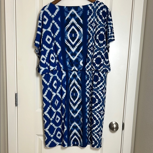 Chico's Blue Tie Dye Knee Length Short Sleeve Dress XL (3P) 16P/18P - Picture 4 of 8